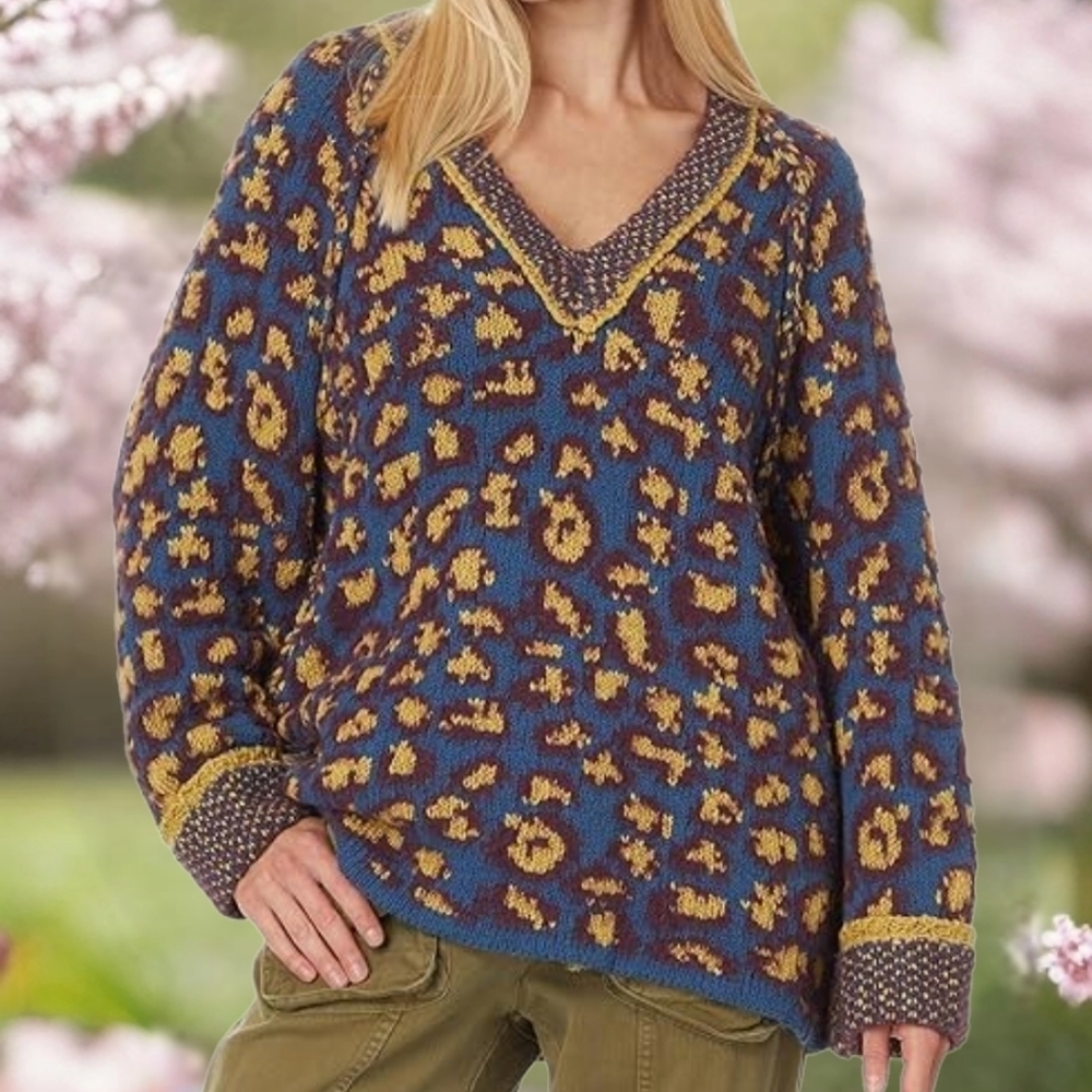 Free People Womens Oversized Sweater Sz S Little Animal Chunky Knit Ling Sleeves